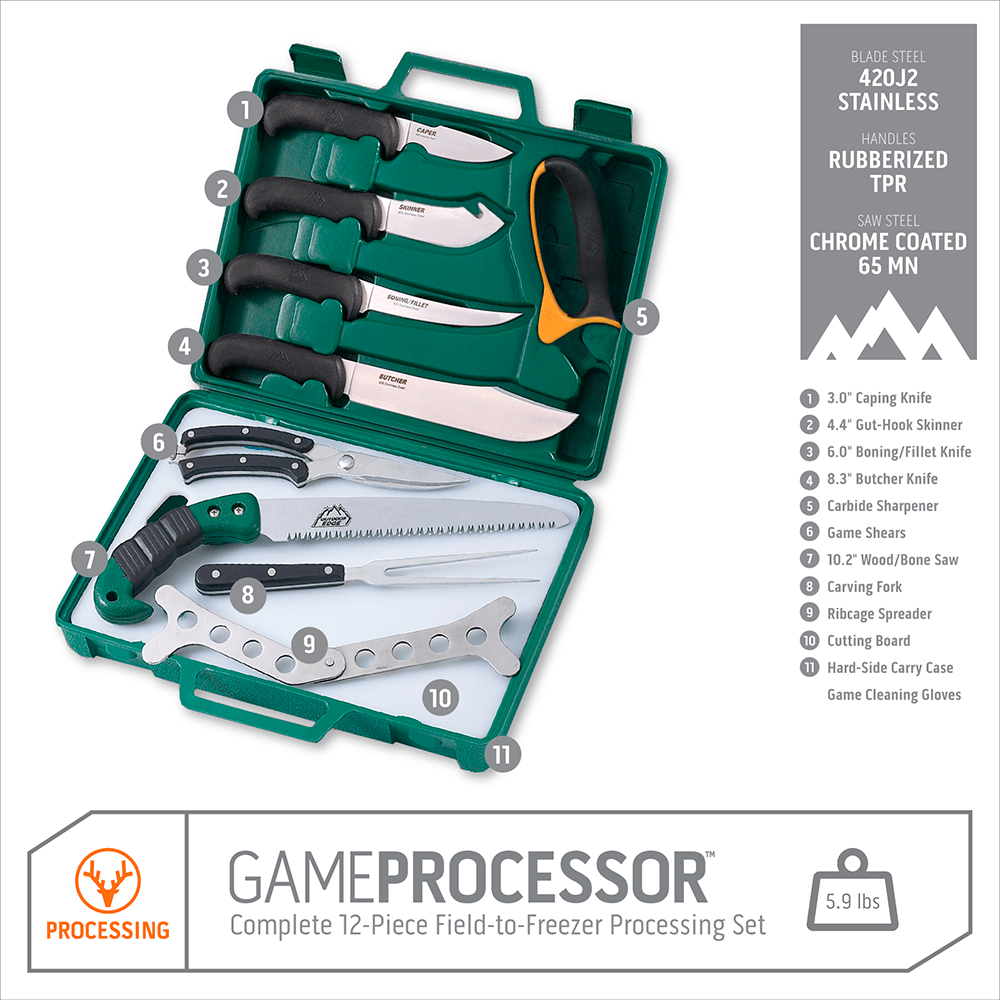 7pc Game Processing Kit Outdoor Hunting Deer Meat Butchers Skinning Knife  Set
