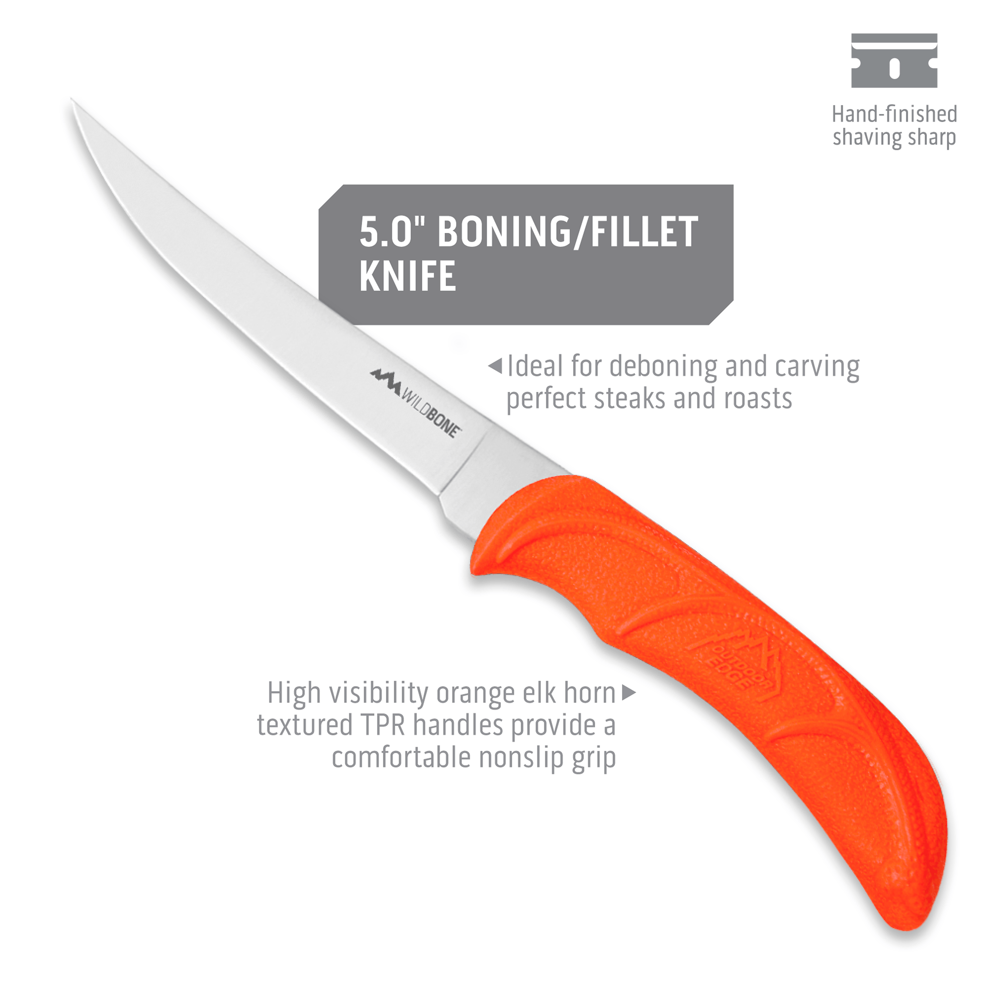 Outdoor Edge WildLite Field and Home Processing knife Set Product Photo showing Boning and Fillet knife