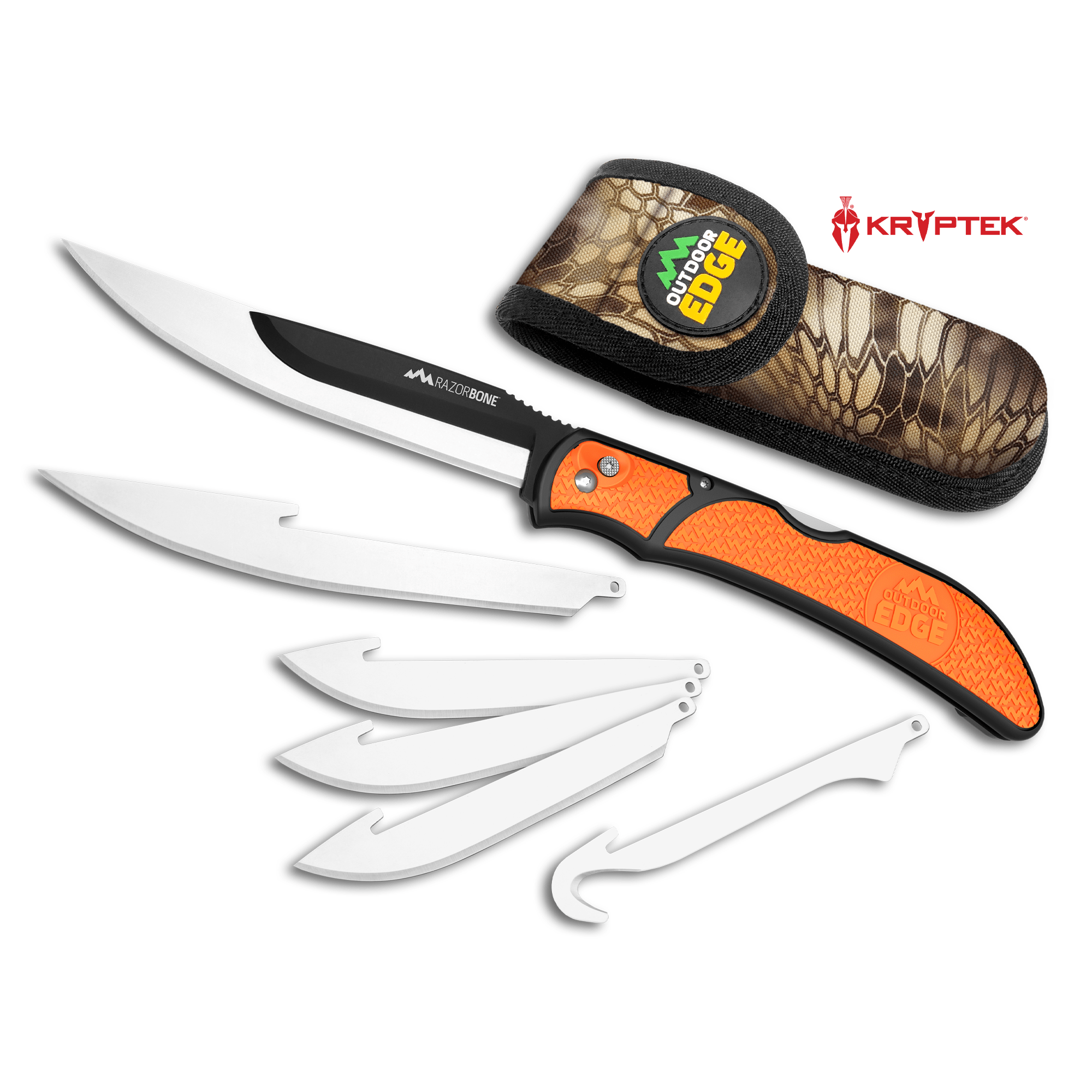 Outdoor Edge Orange RazorBone Hunting Knife with extra blades product photo on white background