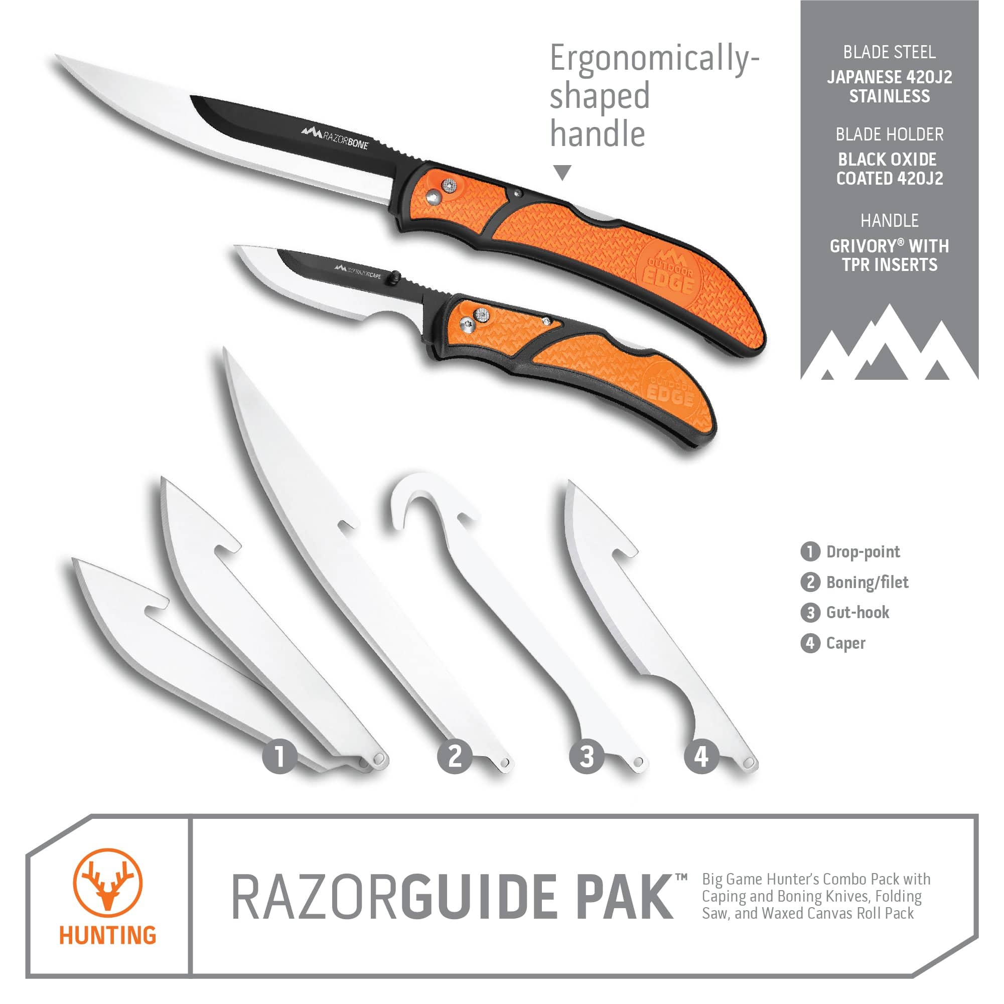 Outdoor Edge RazorSafe 3.5in Drop Point Replacement Blades - 24 Pack -  Stainless